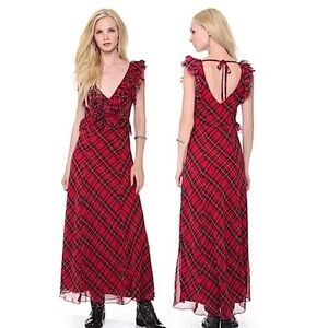 NWT RARE Free People Venitia Red Tartan Plaid Sleeveless Maxi Dress 0